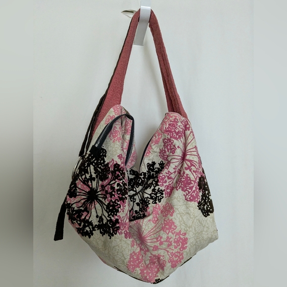 Lisa Lill Studio Custom Flocked Floral Boho Fabric Hobo Handbag 14x5x10 - Picture 1 of 12